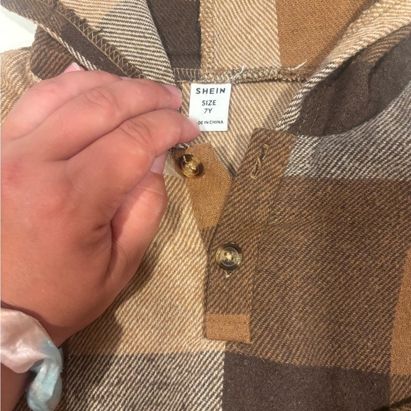 Boy 7Y Plaid Hooded Sweater - Brown and Tan - Picture 3 of 4